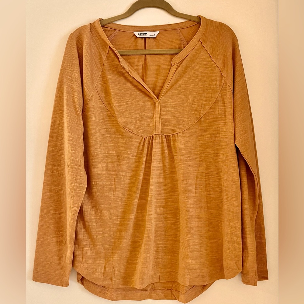 Sonoma Top Large Long Sleeve Orange Cocoa/Cinnamon Henley